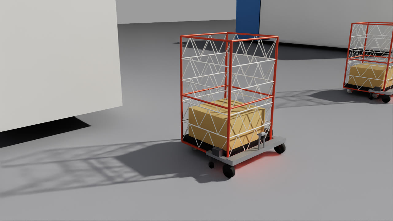 カゴ車に接近するNoruno Atlas。LEDは赤（クリックで拡大）